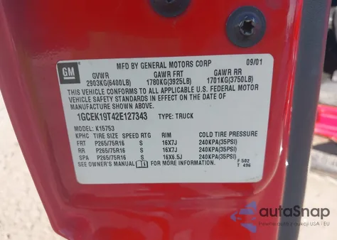 2002 Chevrolet Silverado K1500 from USA, damaged, VIN 1GCEK19T42E127343